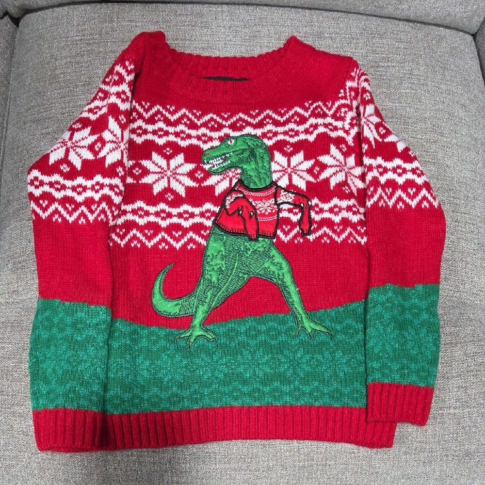 Festive Dinosaur Sweater in Red and Green